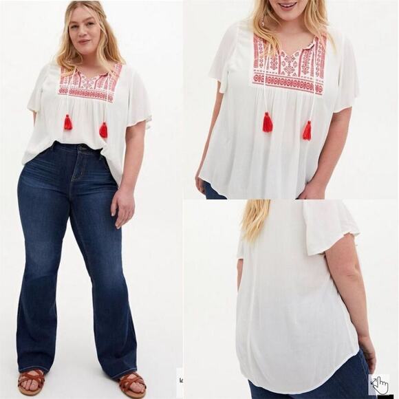 Torrid Tops - Torrid Crinkle Gauze Embroidered Top
